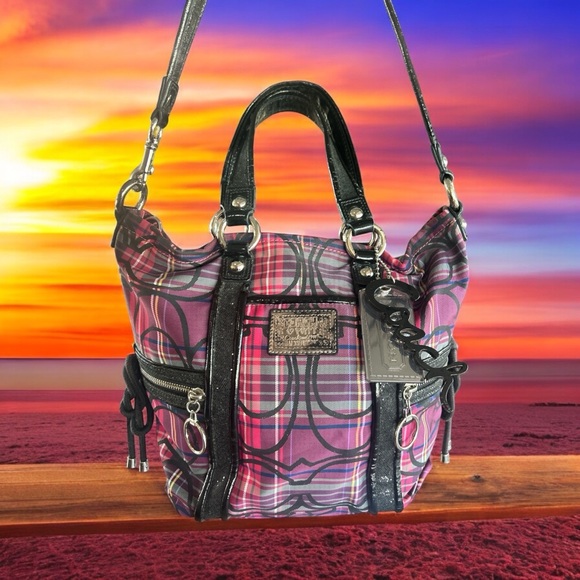 Coach Poppy Shoulder Bag - Plaid - multi-color - pink purple black w 2 HANGTAGS! - Picture 11 of 11